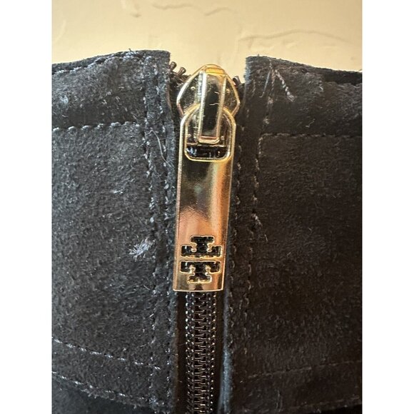 NEW w/o Box TORY BURCH Selma Black Suede Logo Riding Boot Sz 6.5 Knee High - Picture 9 of 12